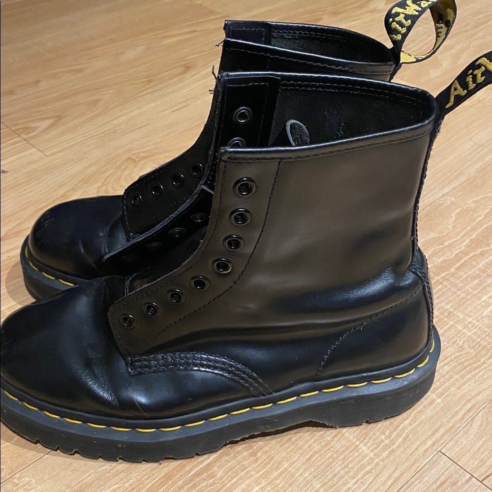 Doc Martens Black Leather Lace-Up Boots - Picture 5 of 11